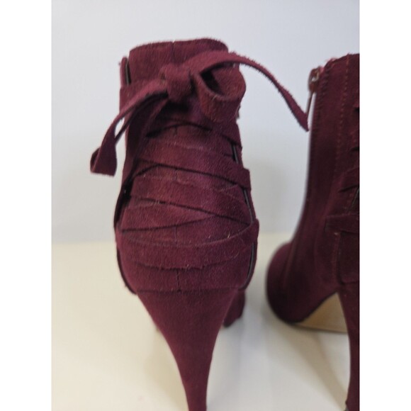 Izabella Rue Baker Maroon Suede Like Ankle Boots High Heel Zip Up S 7 Bow Detail - Picture 5 of 12